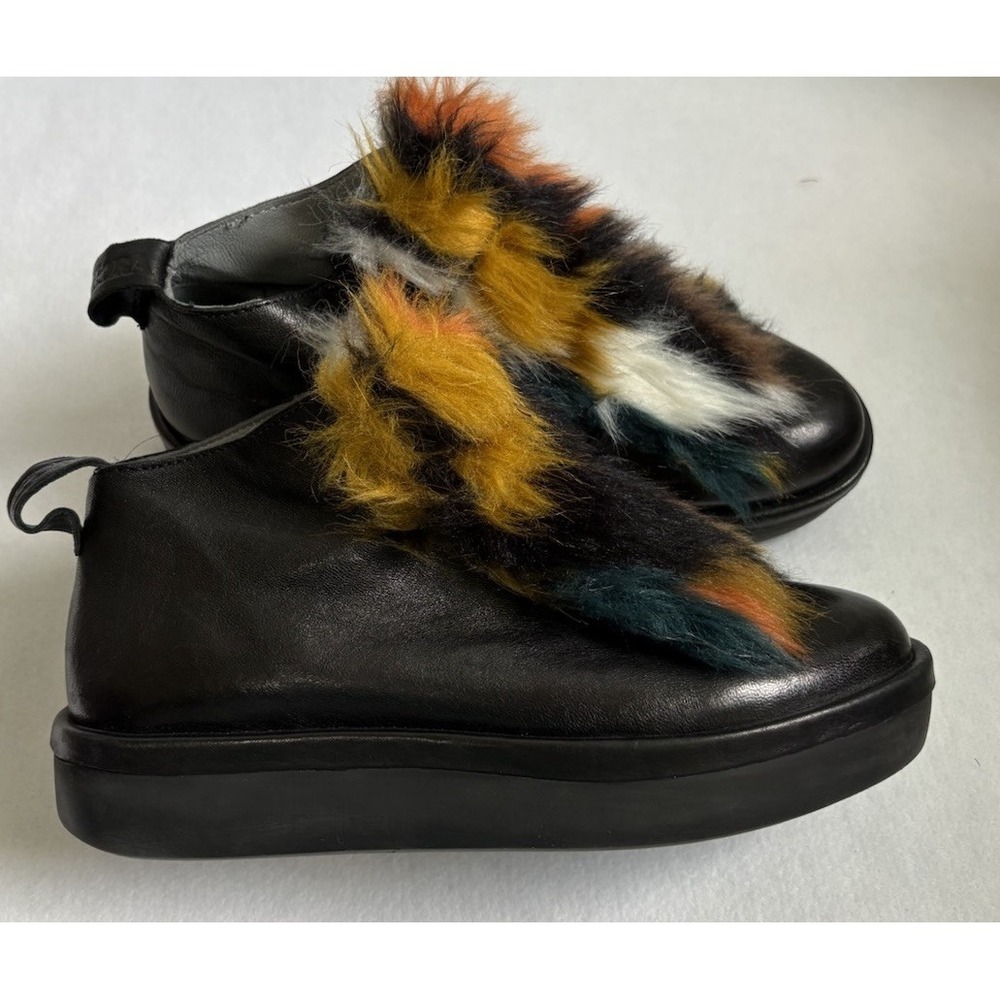Andia Fora Black Leather Shearling Platform Sneakers Womens 39 Funky Whimsygoth